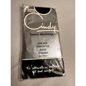 Vintage Cindy Luxury Black Stockings Style #411 100% Nylon Sheer One Size New
